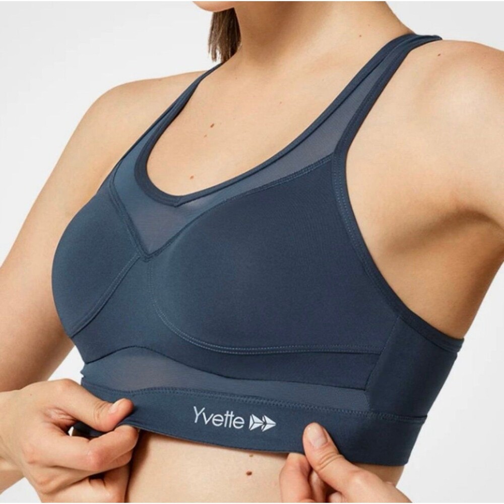Yvette Shift High-Impact Racerback Sports Bra - Navy Blue - Size Medium